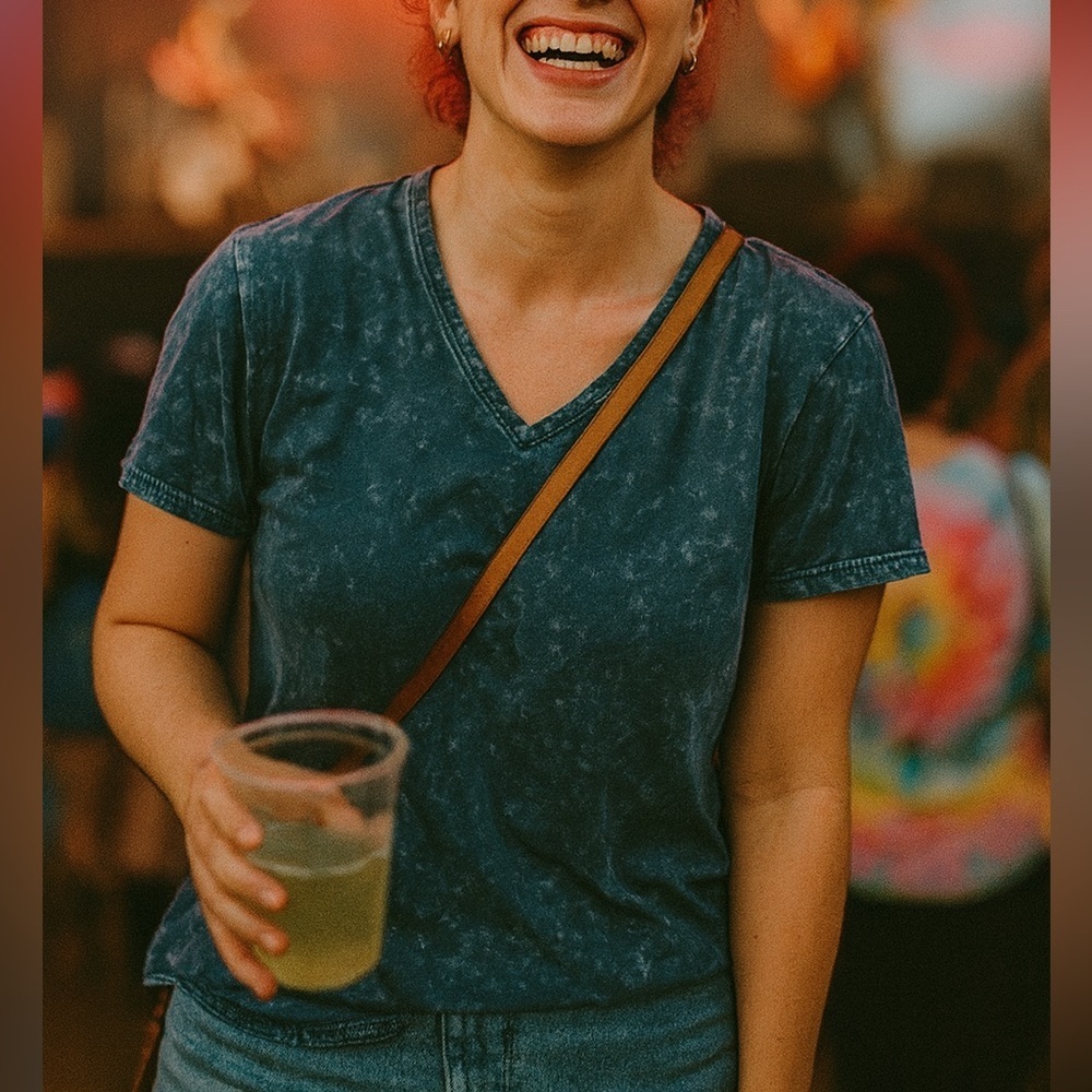 INC International Concepts Dark Blue V-Neck Tee